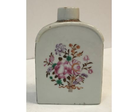 A 19th Century Chinese polychrome decorated tea caddy with floral spray decoration (two hairline cracks to neck), 12 cm