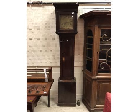 A late 18th Century oak cased long case clock, the 30 hour movement with square brass dial, pierced spandrels and chapter rin