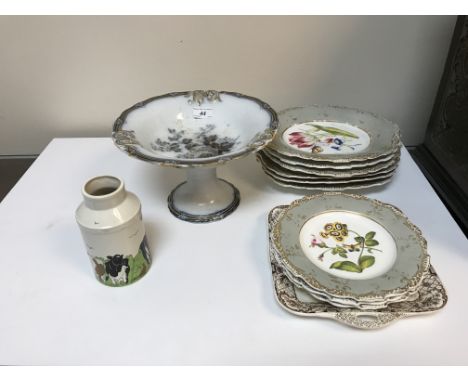 A collection of ceramics to include a 19th Century hand painted dessert set comprising six rectangular dishes and three circu