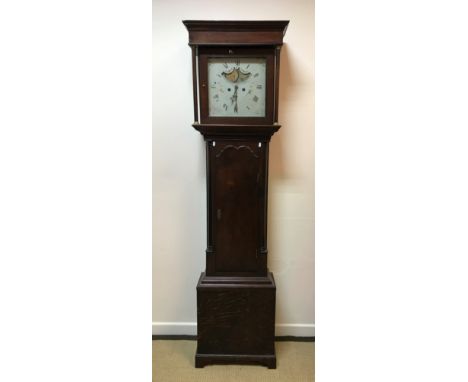 A 19th Century oak cased long case clock, the eight day movement with square enamelled dial and moon phase, 51 cm wide x 25 c