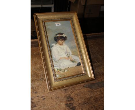 A colour print, portrait of a seated young girl in gilt moulded frame and glazed, 52 cm x 32 cm. CONDITION REPORT: This print
