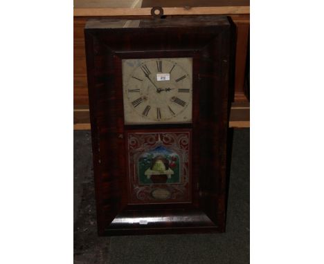 A 19th century American figured mahogany veneered shelf clock by Jerome &amp; Co with cream painted dial, striking on a bell,