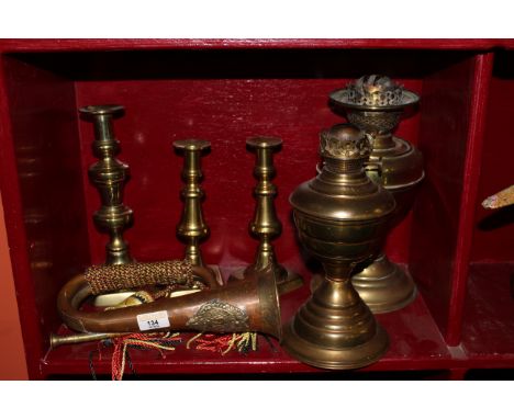 A Victorian copper and brass bugle bearing the crest of the Argyll and Sutherland Highlanders, 27 cm long, three late 18th/ea