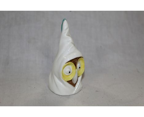 A Royal Worcester bone china owl candle snuffer in the form of an hooded owl caricature, 7.5 cm. CONDITION REPORT: Good condi