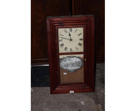 A stained pine rectangular shelf clock of American design, 66 cm high. CONDITION REPORT: This clock would appear to be a 20th