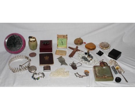 A brass naval button by Stilwell &amp; Son and a quantity of decorative costume jewellery and various mixed items (contained 