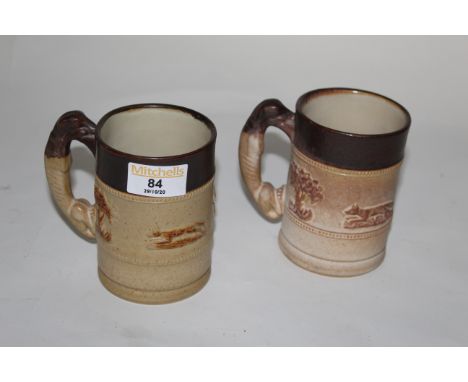 A pair of Denby two tone stoneware hunting mugs, 11 cm high. CONDITION REPORT: These mugs are in good condition with no crack