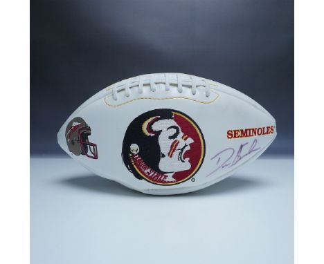 Officially licensed Florida State Seminoles white panel football, hand-signed by legendary cornerback Deion Sanders in bold i