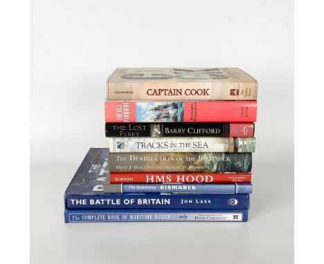 Collection of nine books focused on maritime history, naval  and military warfare. Included are Captain Cook by Collingridge,
