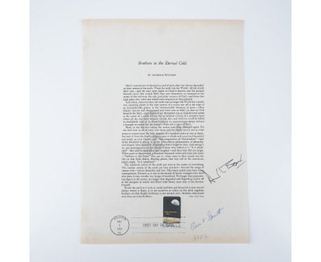 A printed commemorative poem titled "Brothers in the Eternal Cold" by Pulitzer Prize-winning poet Archibald MacLeish, created