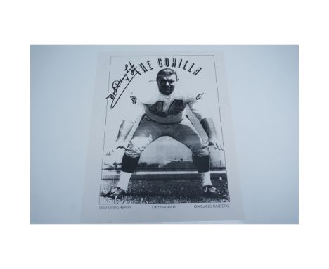 A vintage black-and-white printed photograph of Bob Dougherty, former linebacker for the Oakland Raiders, known as "The Goril