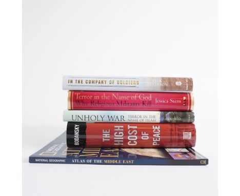 This lot includes five books that delve into war, terrorism, and Middle Eastern conflicts, offering a mix of journalistic acc