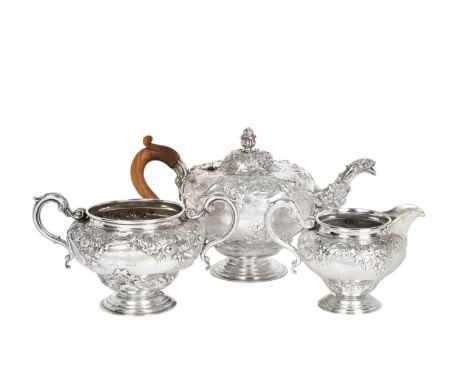 A Three-Piece Victorian and Edward VII Silver Tea-Service,  by James Park, London, 1900 and 1901 each piece in the George II 