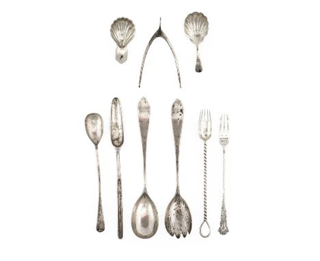 A Collection of Assorted George III and Later Silver Flatware,  including a George III silver marrow-scoop; a Victorian silve