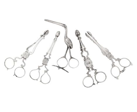 Three Pairs of George II Silver Sugar-Nips,  Two Pairs Possibly by Samuel Hitchcock, London, Circa 1720 and One Pair by John 