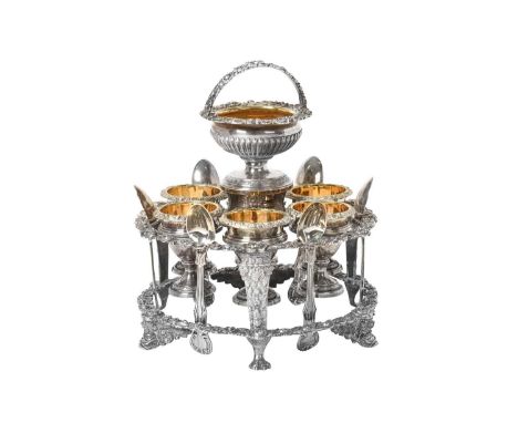 A George III Silver Egg-Cruet With Six Associated Victorian Silver Egg-Spoons,  The Egg-Cruet by William Stroud, London, 1819