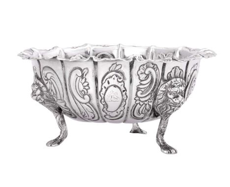 A George II Irish Silver Sugar-Bowl,  Maker’s Mark Lacking, Dublin, Circa 1750 shaped circular and on three lion-mask capped 