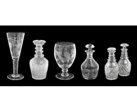 A Large Glass Rummer, 19th century, the ovoid bowl engraved with fruiting vine20cm highA Large Glass Air Twist Goblet, the ro