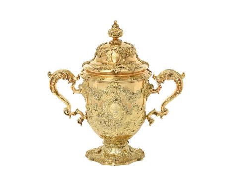 A George II Silver-Gilt Cup and Cover,  With Cancelled Marks for Lewis Pantin, London, 1735, Further Marked With Antique Plat