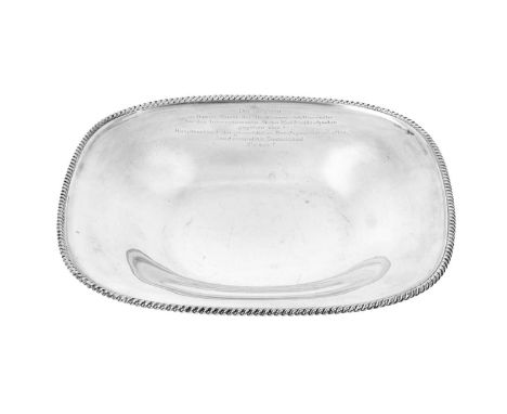 A German Silver Dish,  by M. H. Wilkens and Sohne, Bremen, Second Half 20th Century, 835 Standard square and with gadrooned r