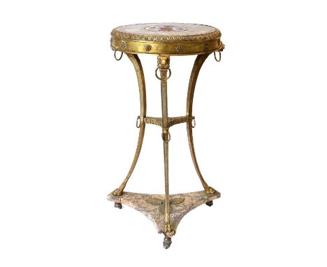 A 19th Century Gilt Bronze Gueridon, possibly Russian, with circular specimen marble top with central panel within a border o