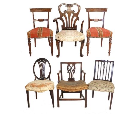 Six Assorted 18th/19th Century Dining Chairs, comprising:a George III carved mahogany armchair, circa 1760, the scrolled and 
