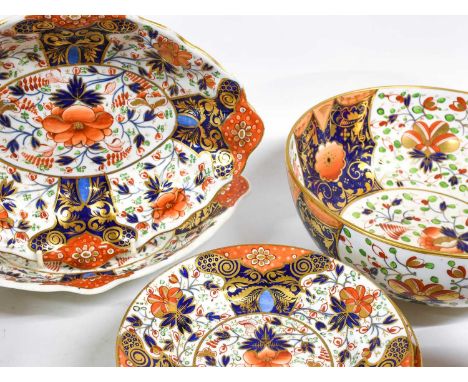 A Composite English Porcelain Dinner and Dessert Service, various dates, printed and painted with variations on an Imari desi