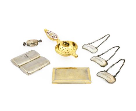 A Collection of Assorted Items,   comprising a silver pill-box, in the form of a wrapped sweet; a set of three William IV sil