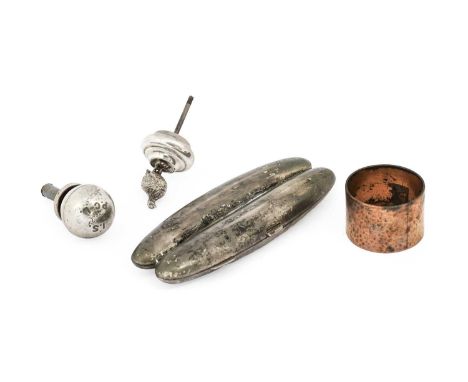Three Assorted Silver Items,  comprising a double cigar-case, engraved with initials 'PLG' and dated '5 Sept'r 1912; a globul
