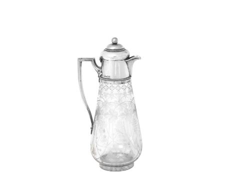 A Victorian Silver-Mounted Engraved-Glass Claret-Jug,  by Robert Harper, London, 1877 the glass body tapering and engraved wi