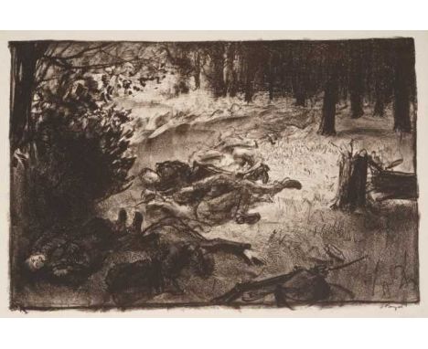 *Gerald Spencer Pryse (1882-1956) black and white lithograph - First War casualties, signed, 27cm x 41cm, unframed