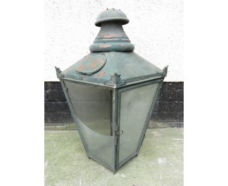 Copper street lamp with traces of green paint, height 71cm