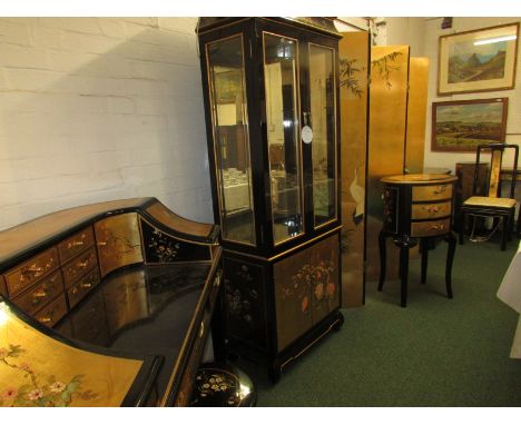 Late 20th / early 21st century eleven piece suite of sitting room furniture in Chinoiserie lacquer, gloss black and gold colo