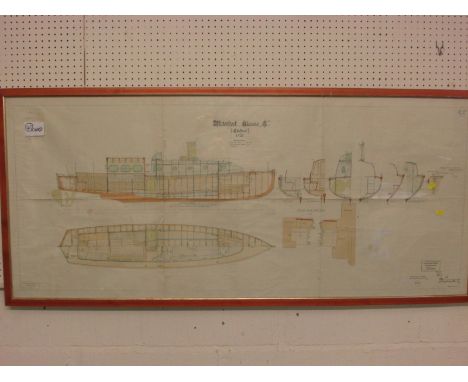 1:20 scale plan for motorboot klasse 'C' chefboot, stamped Dezember 1912, Kaiserliche Werft Kiel Schiffbau-Ressort (60cm x 14