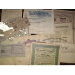 FINANCE & BANKING collection of early 20th c. share certificates (Russia, Rhodesia, Bukhara etc.)