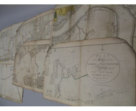 [MAP] 6 sections from HORWOOD'S large scale map of London, damaged, 1799, u/f (6).