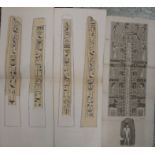[EGYPT] 2 folding watercolours of obelisks 27 x 10 each, u/f., & an 18th c. engraving (3).