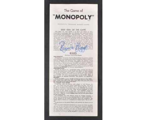 The Great Train Robbery - Ronnie Biggs (1929-2013) - autographed instructions sheet from a 1961 set of Monopoly. Signed in bl