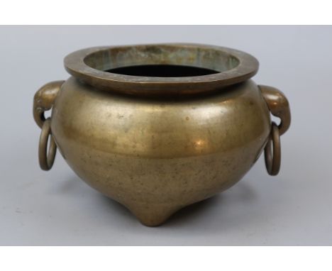 Large Chinese bronze censor with elephant ring handles
