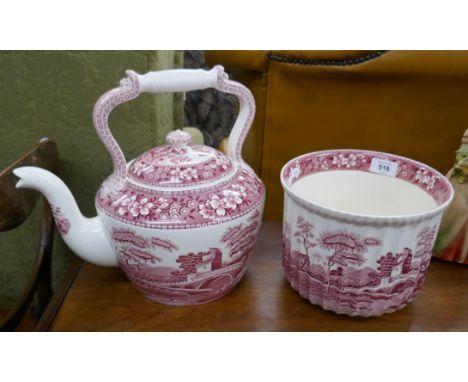 Very large Spode teapot and jardinière 