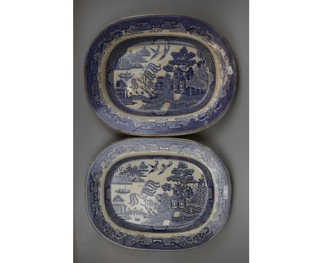 2 Victorian willow pattern meat plates 