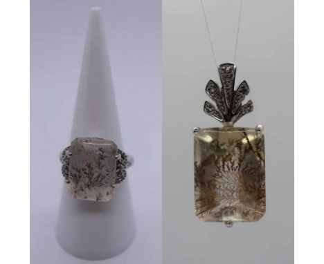 Silver agate set ring &amp; pendent 