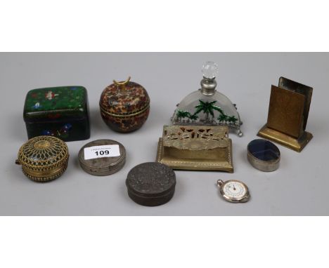 Collection of trinket and snuff boxes to include cloisonne 
