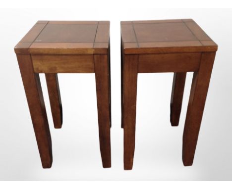 A pair of contemporary hardwood lamp tables, height 54cm.