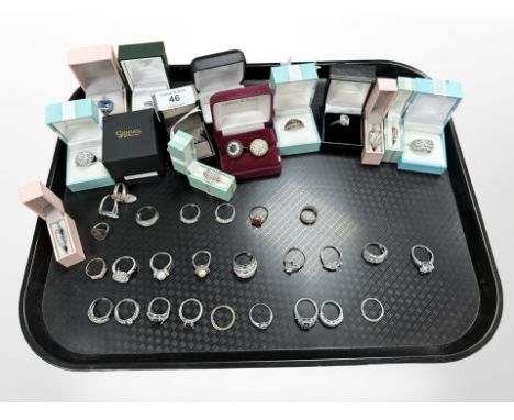 A collection of dress rings including many silver examples, boxed Welsh Clogau ring etc