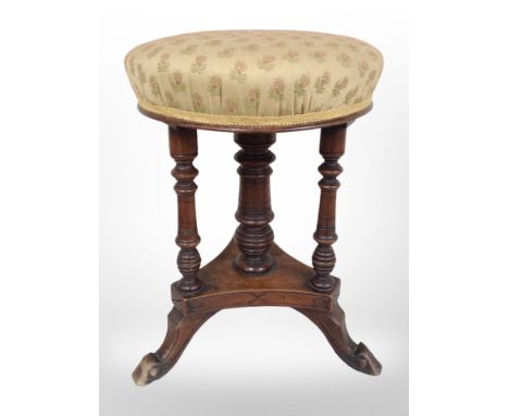 A late-Victorian mahogany adjustable stool on tripod legs, height 50 cm  CONDITION REPORT: Mechanism requires attention. 