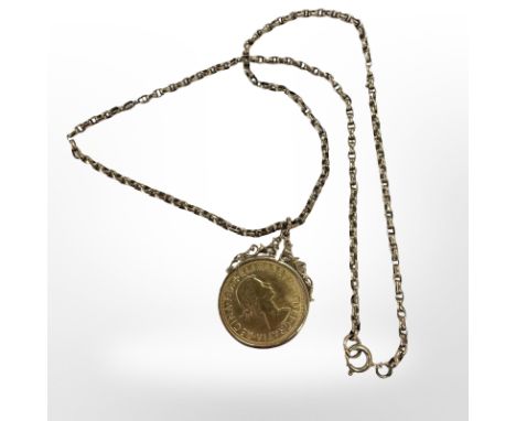 An Elizabeth II full gold sovereign 1966 in 9ct gold mount on chain CONDITION REPORT: 15.2g gross