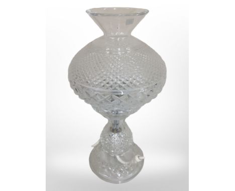 A Waterford crystal table lamp, height 35cm. CONDITION REPORT: Chip to lower rim of top section. 