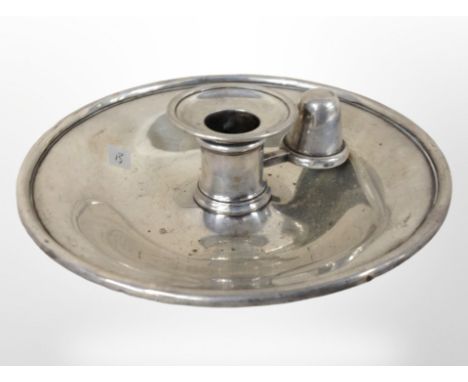 A silver-plated chamber stick by Elkington, diameter 17.5 cm.