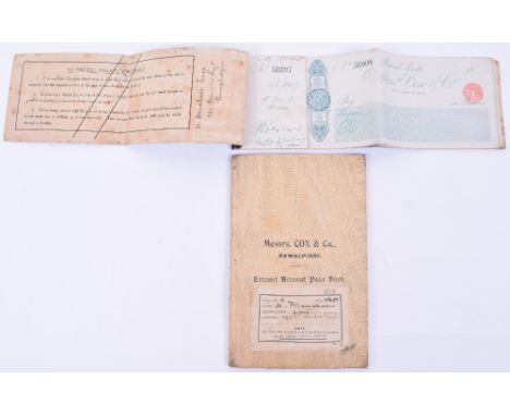 20th Century India Messrs Cox &amp; Co Ledger of Border Regiment Interest, consisting of bank account ledger book for Lieut H